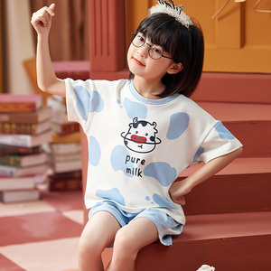 儿童睡衣女童夏天短袖纯棉薄款公主风小女孩家居服套装6岁8岁可爱