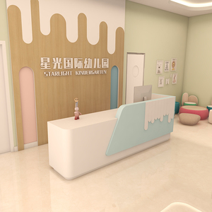幼儿园早教中心前台接待台简约现代服装店弧形吧台美容院收银柜台