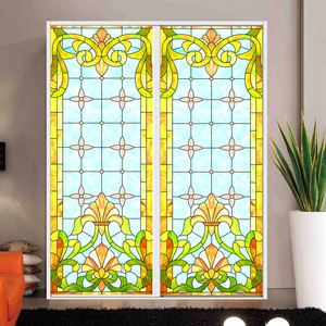 婚礼背景教堂彩色磨砂玻璃贴膜窗户浴室防爆欧式移门静电带胶贴纸