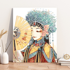 diy数字油画中国风古装戏曲京剧古风汉服美女手绘填色装饰画 戏子