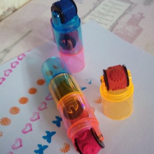 日韩可爱儿童卡通印章趣味玩具日记六节滚轮印章塑料彩色印泥