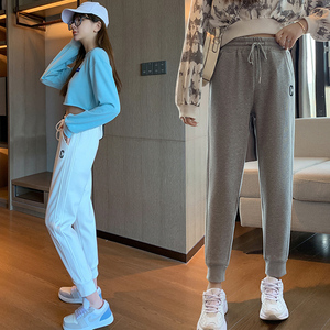 白色裤子女潮ins9分卫裤女新款不加绒缩口运动裤女休闲束口裤九分