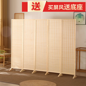 竹子白色简易客厅屏风隔断墙简约现代可折叠中式经济型移动门推拉