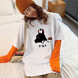 熊本熊干饭人衣服网红纯棉短袖t恤男ins超火潮流百搭大版宽松体恤