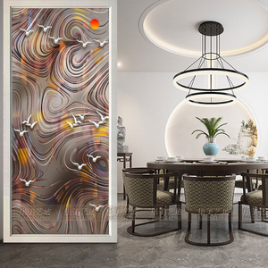 艺术玻璃隔断屏风客厅玄关入户背景墙彩绘深雕浮雕刻立体感座屏