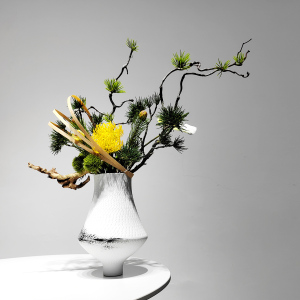 新中式干支仿真松枝花艺禅意陶瓷玄关花架茶几茶室客厅装饰摆件设