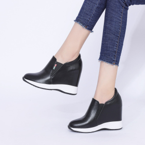 10cm内增高小白鞋春季新款真皮百搭坡跟单鞋运动休闲鞋超高跟女鞋