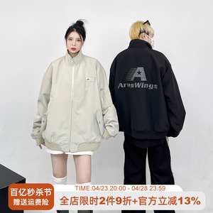 姝姬国潮牌美式刺绣字母立领飞行员夹克oversize男女棒球服外套