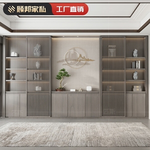 新中式实木书柜博古架茶室置物架多宝阁展示架子办公隔断茶柜书架