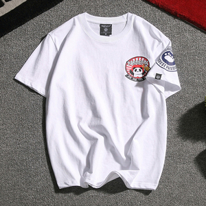 乔顿三叶草短袖t恤男2018夏季新款日系卡通熊猫图案印花圆领半袖