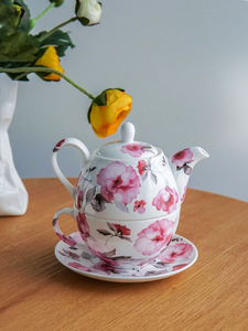 出口英国骨瓷下午茶壶杯碟 紫色花朵一人份下午茶红茶杯碟套装