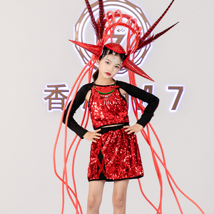 儿童模特高端定制服装潮童霸气t台走秀时装女童个性创意演出服女
