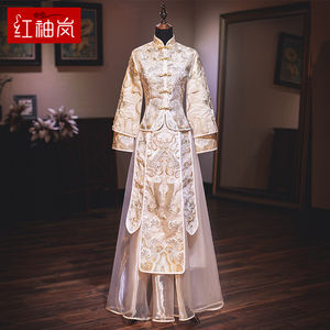 米白色秀禾服女2021新款秋季中式结婚礼服纱网裙新娘敬酒服出阁服