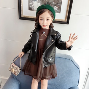 女童皮衣外套秋冬装新款2023韩版儿童短款上衣小女孩夹克PU皮外套