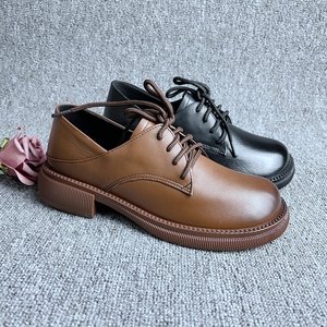 好人缘专柜正品2022款牛皮圆头方跟系带韩版简约皮鞋长脸鞋219-5