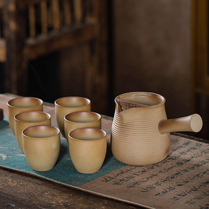 炭烧围炉煮茶茶具套装复古粗陶瓷提梁壶侧把壶罐罐壶户外家用温茶