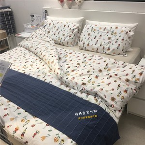 IKEA宜家代购罗夫拉 被套和枕套 白色花卉图案薄款纤维床上四件套