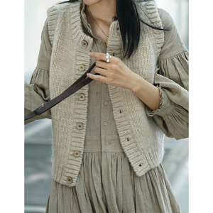 2022夏季新款复古粗棒针毛衣马甲叠穿坎肩女马夹无袖针织背心开衫