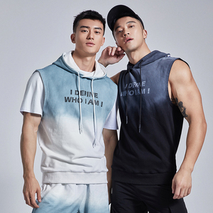 omg潮牌 320g纯棉吸湿排汗无袖连帽运动背心男士训练健身衣服帽衫