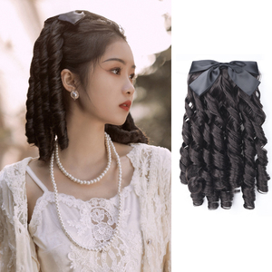 民国风罗马卷马尾假发蝴蝶结仿真宫廷卷发公主风全发丝马尾油条卷