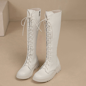 女童马丁靴子2022秋冬新款高筒儿童长筒白色长靴加绒冬季洋气女孩