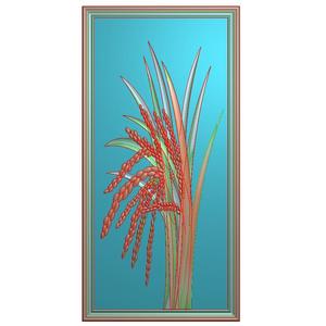 粮食水稻粮食屏风稻米植物影壁挂屏精雕图浮雕灰度图稻穗稻谷花板