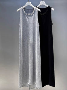 MQ夏季新款百搭显瘦无袖长裙舒适木代尔后开叉连衣裙MACQNF22086