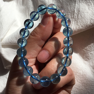 绫罗天然巴西冰种圣玛利亚海蓝宝手链女水晶饰品手串送女友礼物