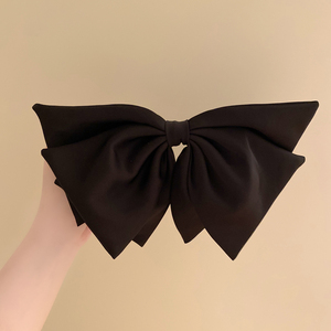 高级感绸缎布艺黑色蝴蝶结头饰发夹半扎发马尾弹簧夹一字夹顶夹