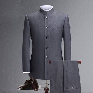 宾纪中国风中华立领中山装男士套装西装结婚礼服中式婚礼爸爸装