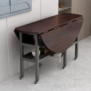 折叠餐桌家用小户型可移动带轮可伸缩储物简易多功能吃饭大圆桌子