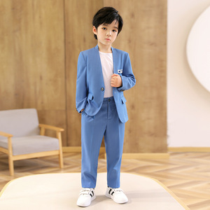 男童西服套装2022秋季新款英伦风帅气儿童蓝色休闲小西装花童礼服