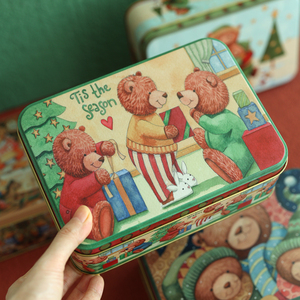 原创Bunny lulu小熊大号长方形马口铁盒曲奇饼干盒糖果盒蛋卷盒