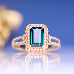 娅维娅(饰品)轻奢时尚方形款天然蓝碧玺戒指2ct,18k配钻石镶嵌