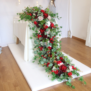 仿真长条花排拖尾瀑布花艺婚庆绢花长桌餐桌布置桌花婚礼橱窗商场