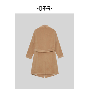 OTR女装羊毛呢休闲大衣中长款尼子时尚系带收腰外套M208L707