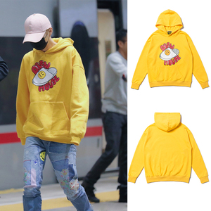 drew house justin bieber鹿晗同款手绘卡通拖鞋笑脸连帽秋冬卫衣