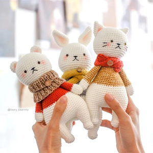 钩针图解【熊猫兔三小只】毛线手工编织玩偶教程 无视频非成品