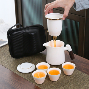 便携式旅行茶具白瓷套装户外旅游泡茶喝茶装备随行快客杯一壶四杯