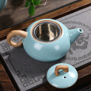 汝窑茶壶内置不锈钢过滤网小号可养茶具陶瓷单壶红茶泡茶器干泡盘
