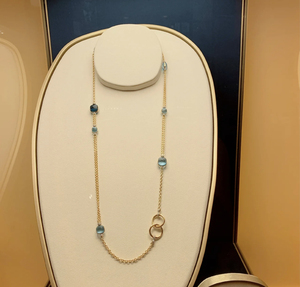 代购 pomellato宝曼兰朵nudo伦敦蓝/天蓝托帕石 玫瑰金钻石长项链