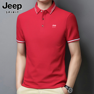 Jeep吉普短袖t恤男士夏季薄款潮流休闲体恤宽松运动红色polo衫男