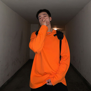 奶橘色卫衣男春秋季莫兰迪色系圆领长袖t恤oversize内搭叠穿打底