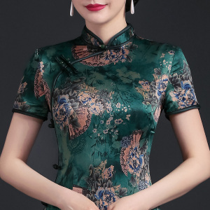 杭州丝绸仿真丝连衣裙醋酸缎面香云纱高端品牌女装贵夫人妈妈旗袍