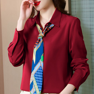 本命年红色领带衬衫女贵夫人妈妈小衫女高档洋气春装2022新款上衣