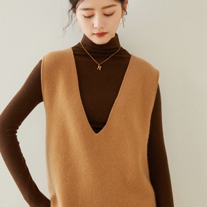 羊毛针织衫马甲女v领宽松短款无袖坎肩中长秋冬羊绒毛衣背心外穿