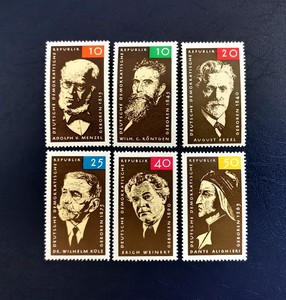 东德民主德国邮票1965年伦琴等诺贝尔奖名人6全原胶新5013