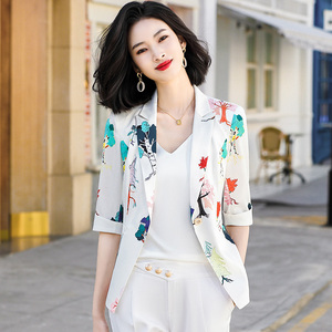 花色西装外套女2022春季新款高级感醋酸缎面时尚气质女士西服上衣