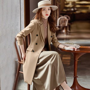 卡其色西装外套女春秋2022新款高级感气质休闲中长款风衣西服套裙