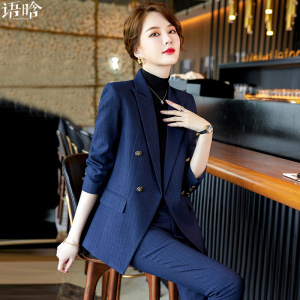 藏蓝色西装套装女新款高级感高端气质女神范职业装小个子西服外套